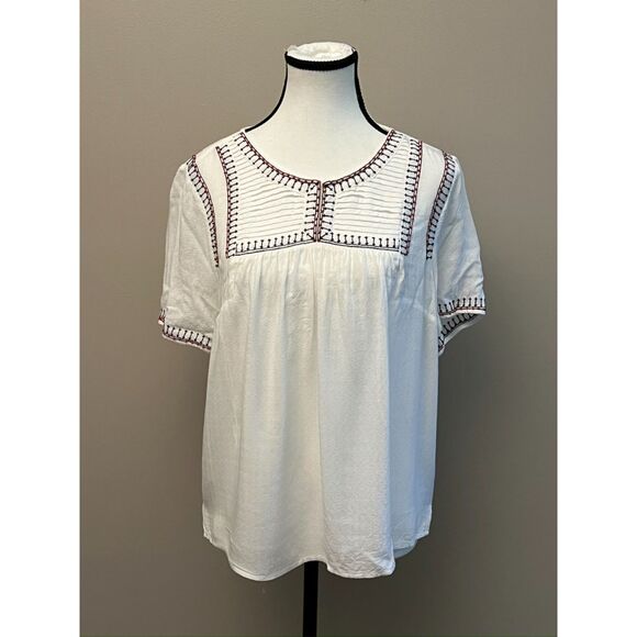 Tribal white peasant blouse with black and red beading and embroidery. Size M. - Picture 1 of 7